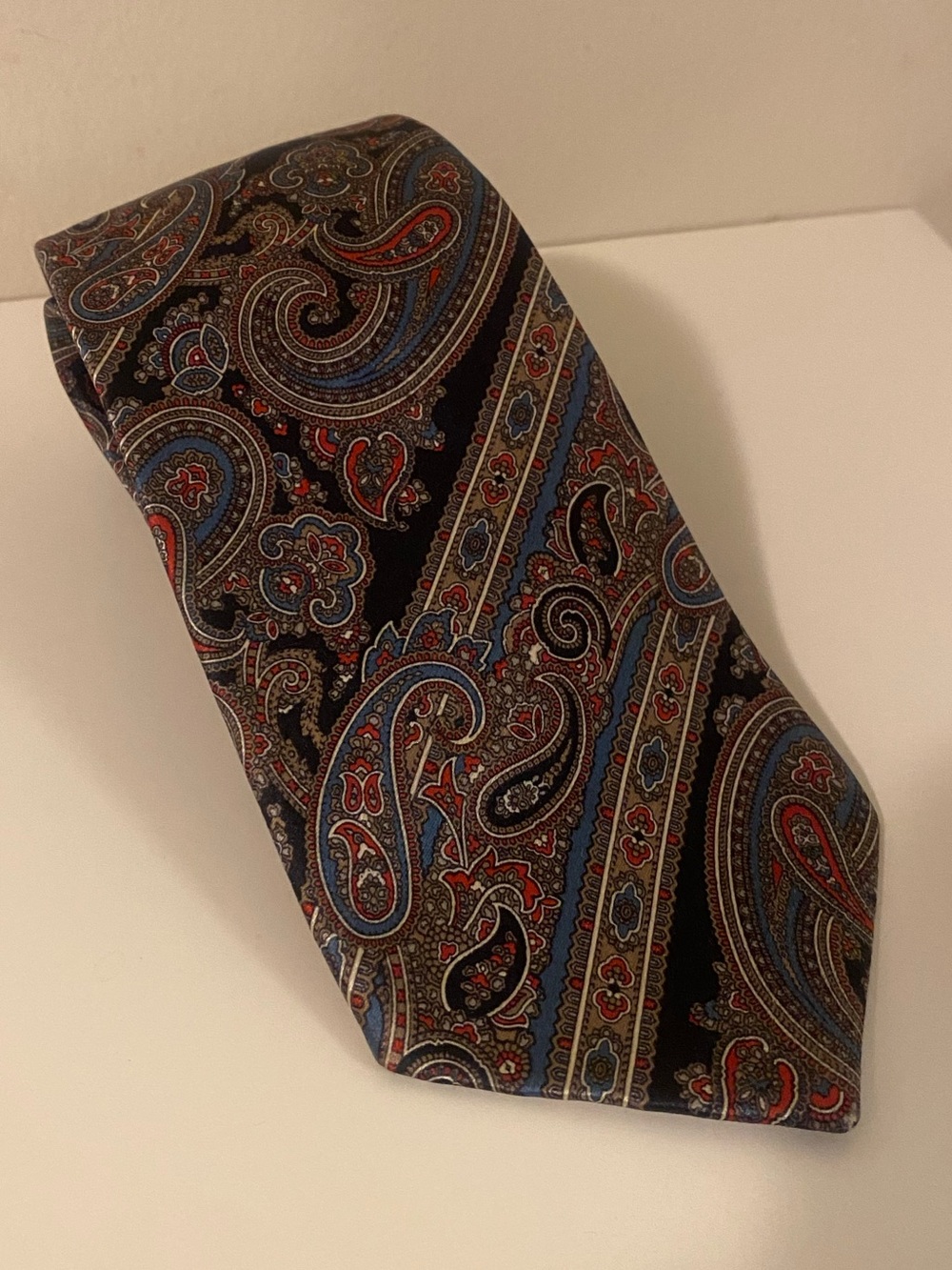 Dior Men's Paisley Silk Tie in Black, Blue & Red